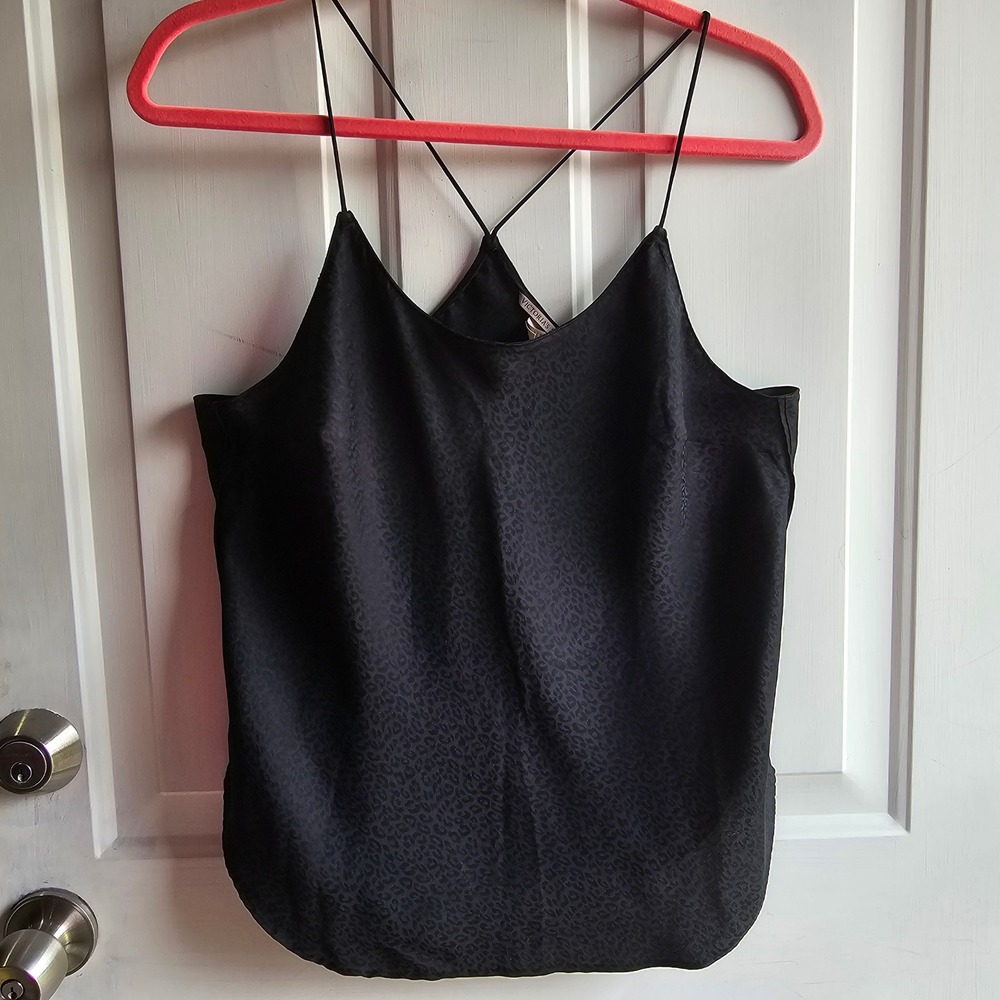 Victoria's Secret Black Leopard Jacquard Cami Cross Back Spaghetti Strap Top M